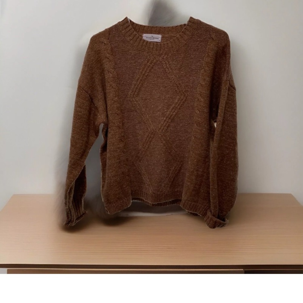 The Merry Moore Boutique Brown Cableknit Angora Wool Blend sweater size Small